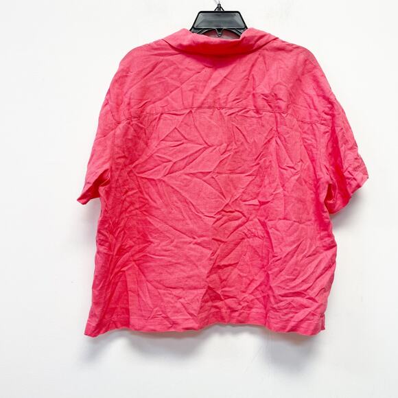 A New Day Women's Linen Short Sleeve Button Down Camp Shirt Pink Size Large - Picture 3 of 6